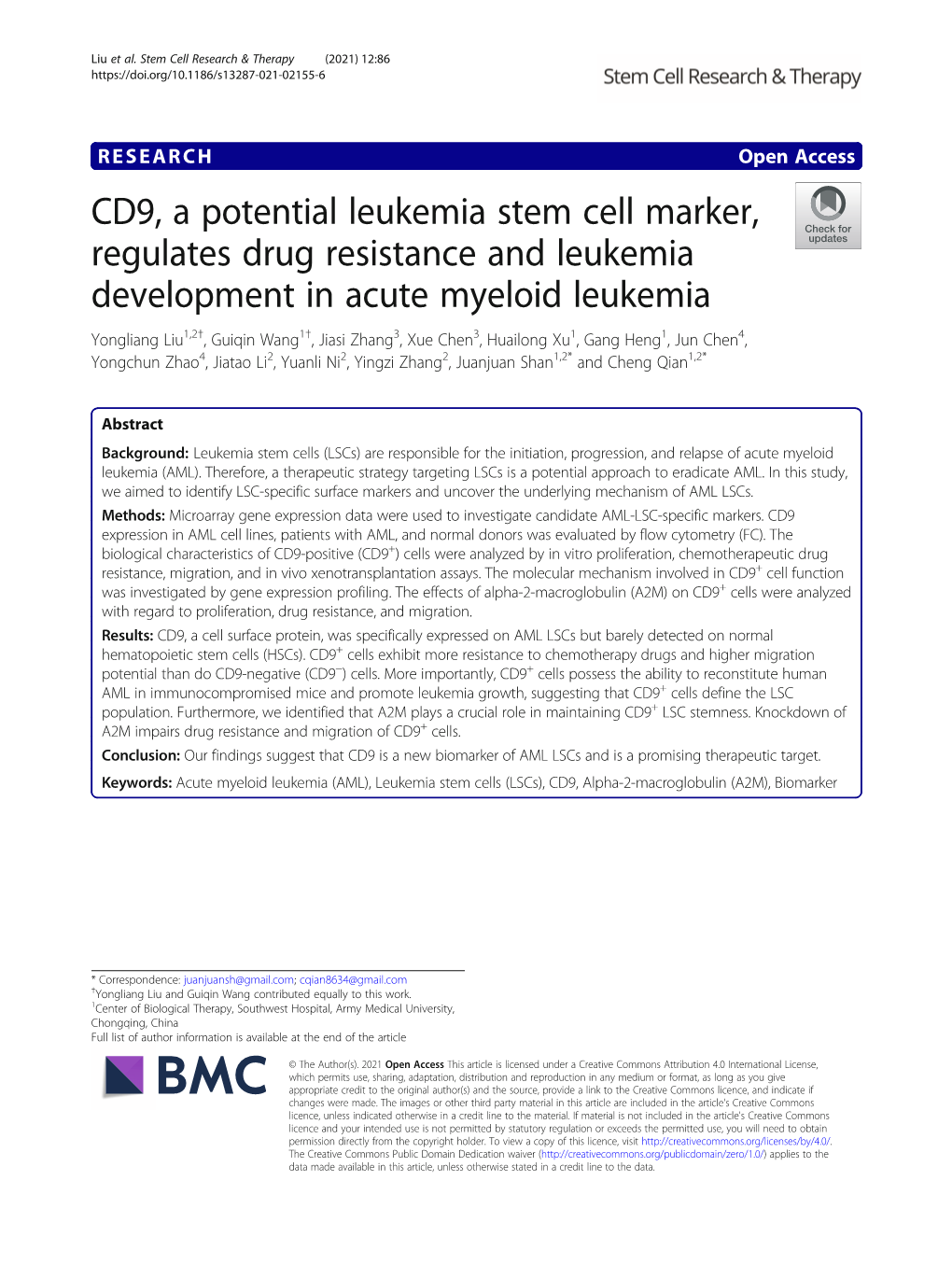 CD9, a Potential Leukemia Stem Cell Marker, Regulates Drug Resistance