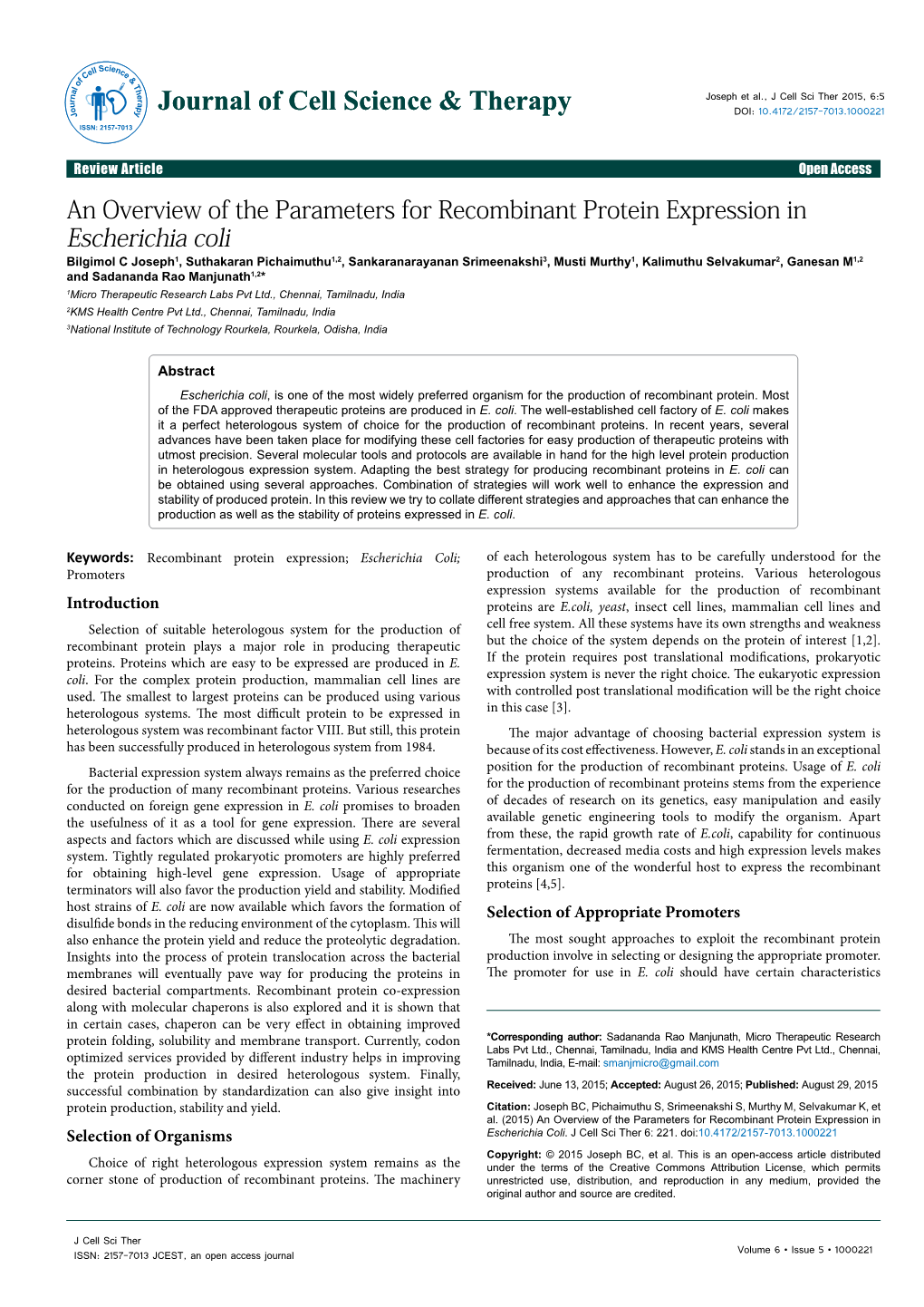 An Overview of the Parameters for Recombinant Protein Expression In