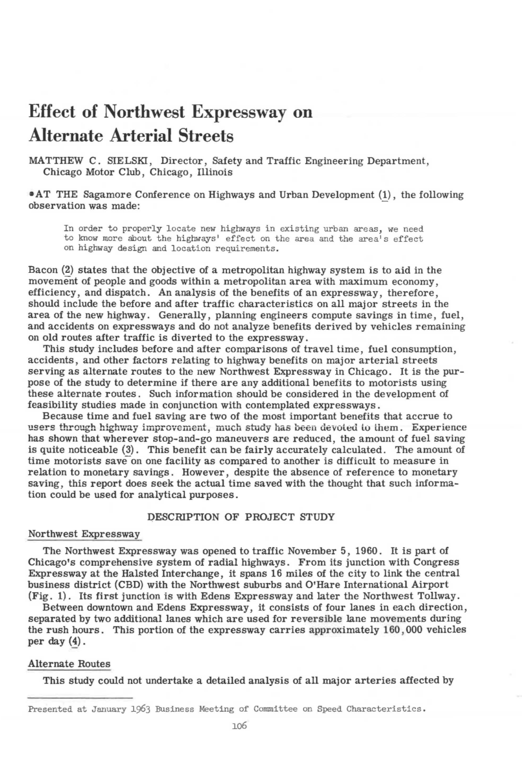 Effect of Northwest Expressway on Alternate Arterial Streets MATTHEW C