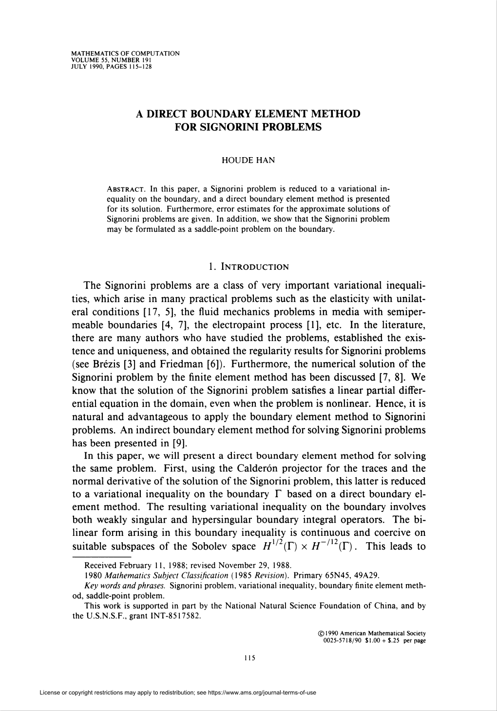 A Direct Boundary Element Method for Signorini Problems 121