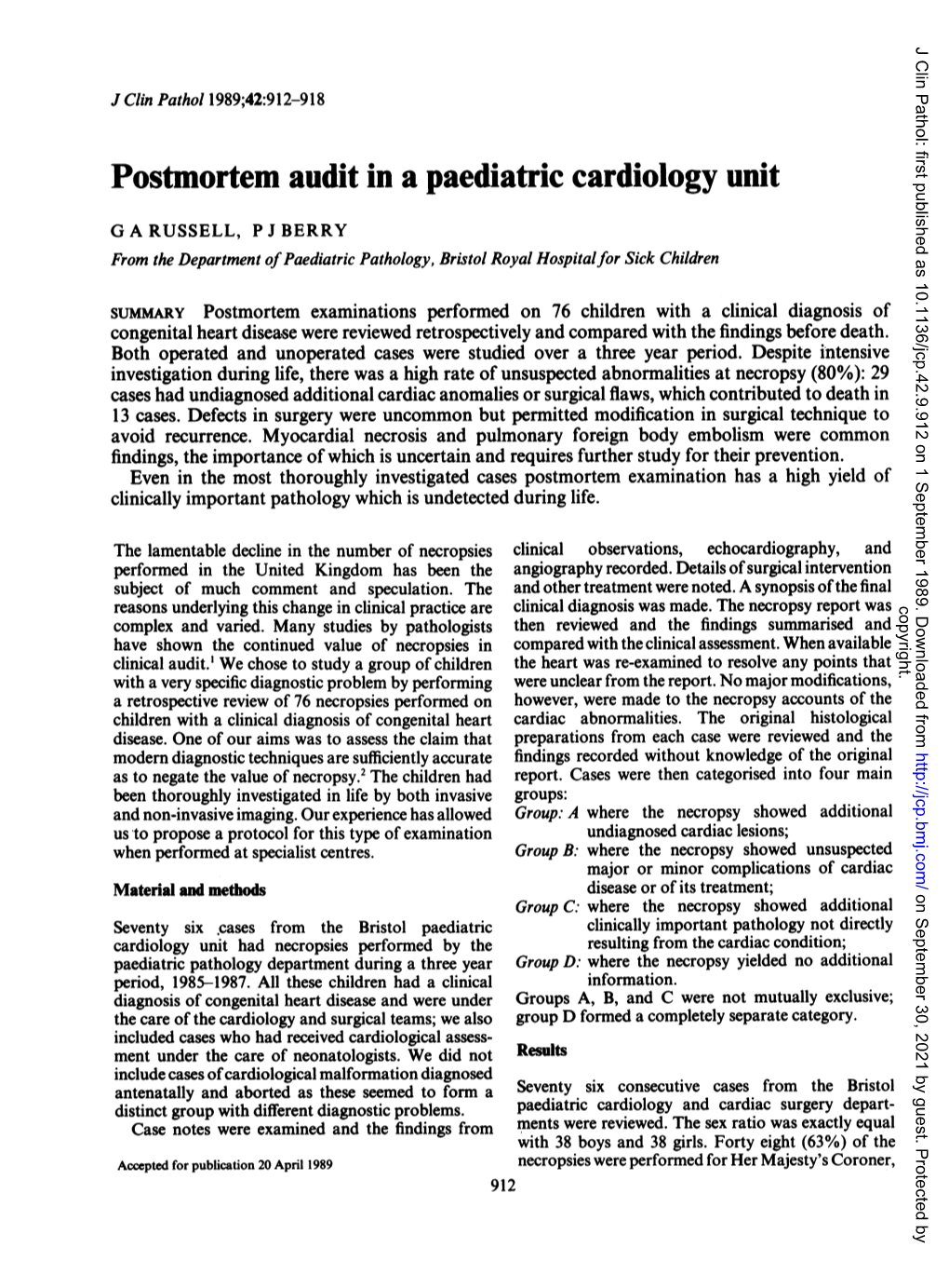 Postmortem Audit in a Paediatric Cardiology Unit