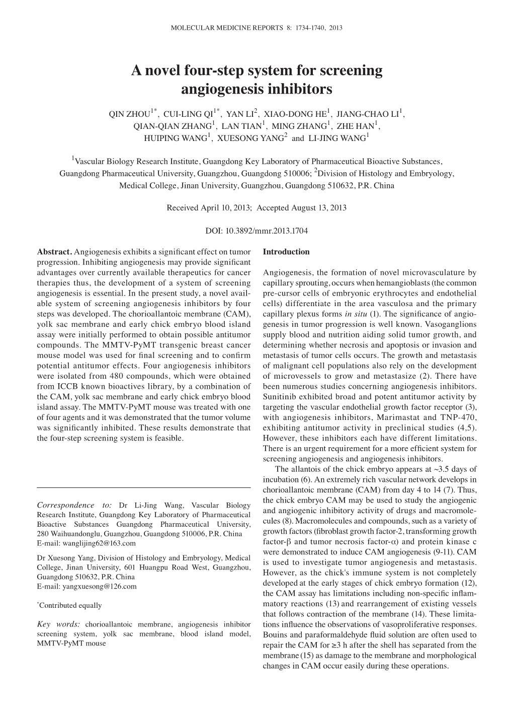 A Novel Four-Step System for Screening Angiogenesis Inhibitors