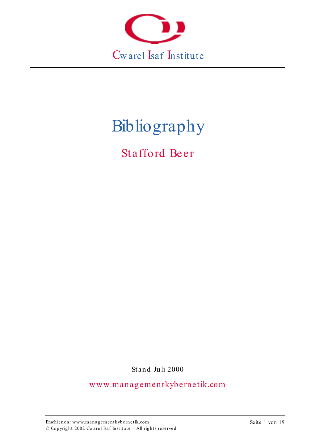 Bibliography Stafford Beer