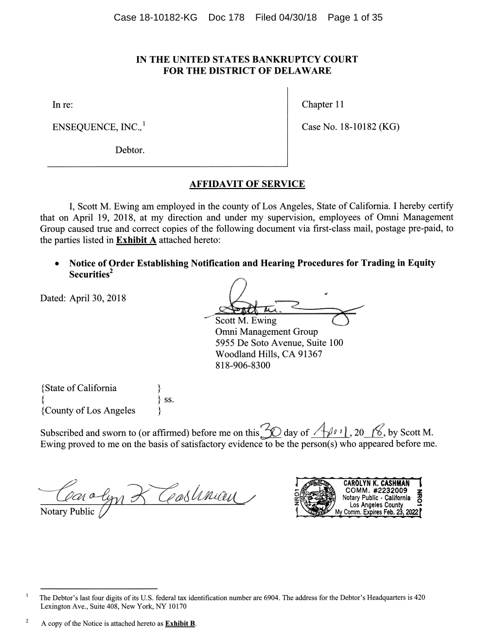 Case 18-10182-KG Doc 178 Filed 04/30/18 Page 1 of 35 Case 18-10182-KG Doc 178 Filed 04/30/18 Page 2 of 35