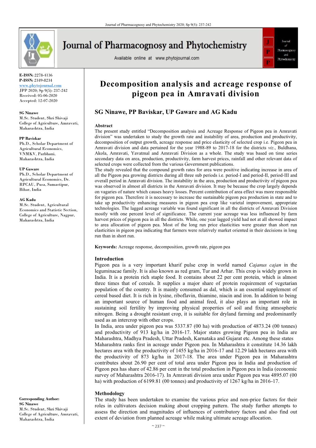 Decomposition Analysis and Acreage Response of Pigeon Pea in Amravati