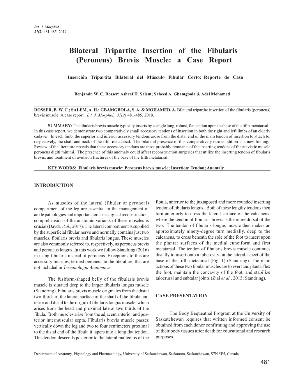 Bilateral Tripartite Insertion of the Fibularis (Peroneus) Brevis Muscle: a Case Report