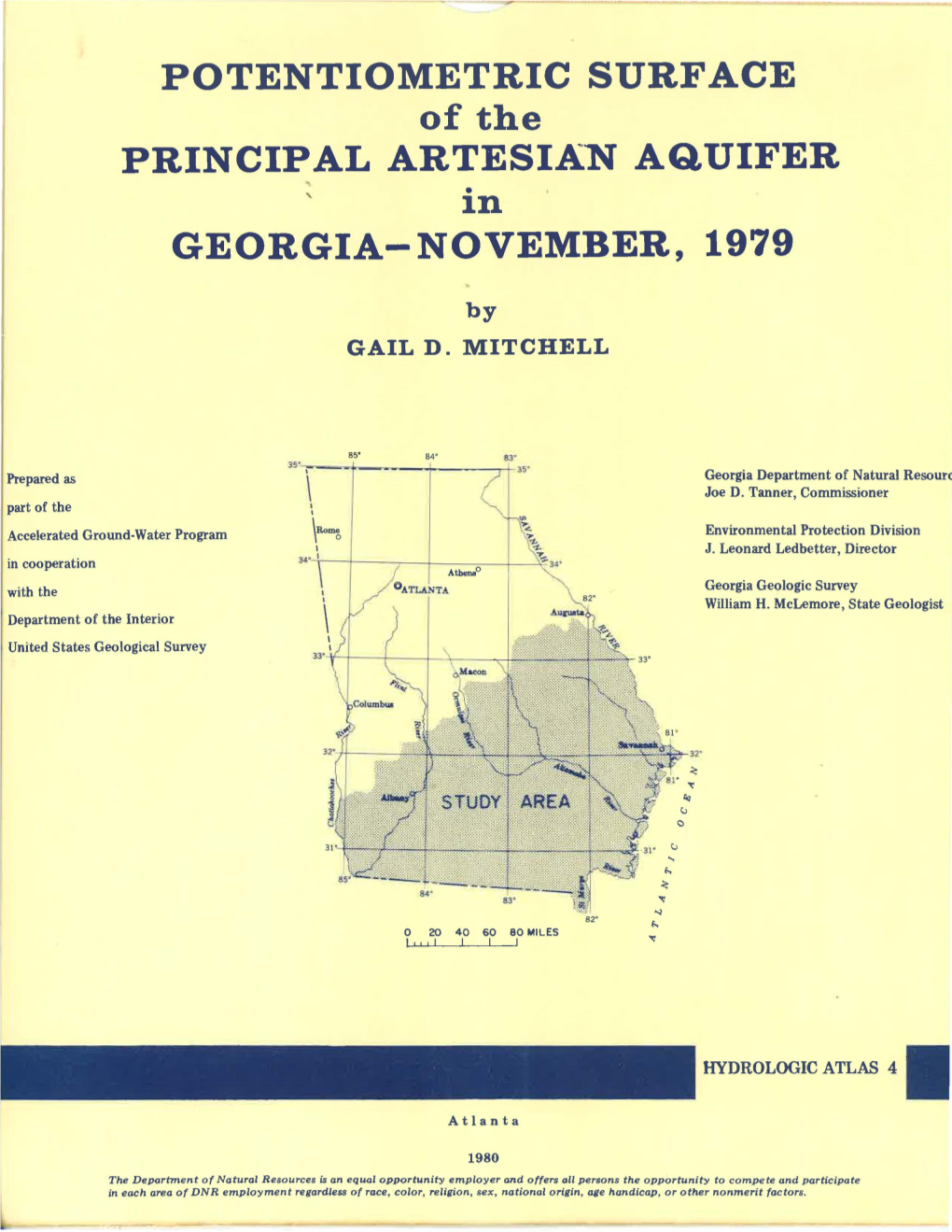 POTENTIOMETRIC SURF ACE of the PRINCIPAL ARTESIAN AQUIFER ' 1N• GEORGIA-NOVEMBER, 1979