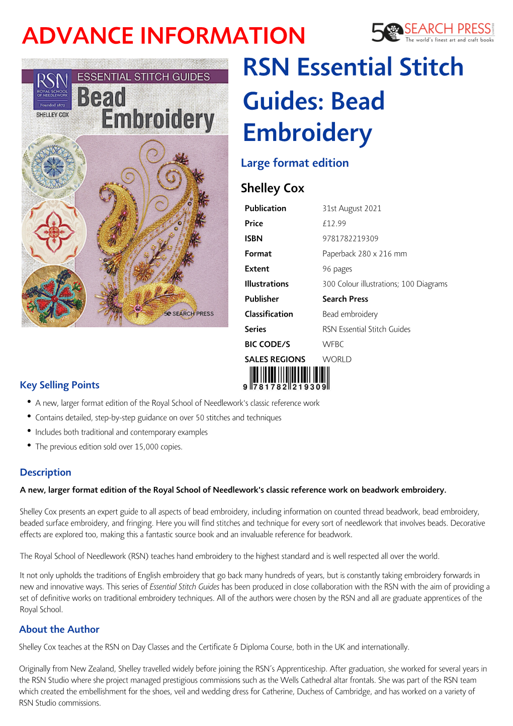 RSN Essential Stitch Guides: Bead Embroidery Large Format Edition Shelley Cox