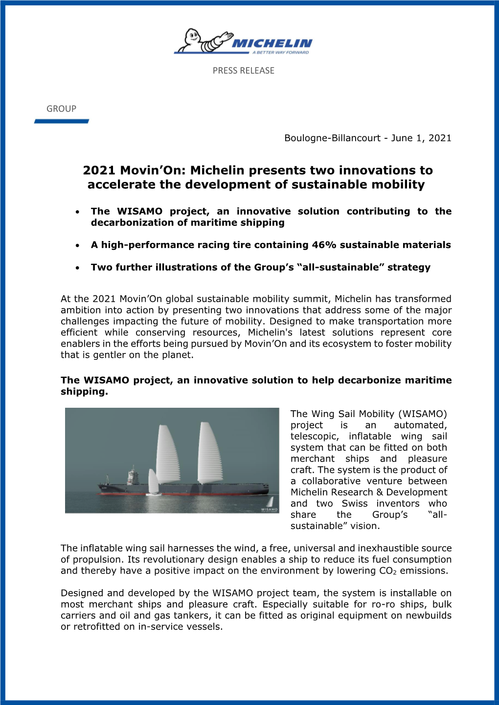 2021 Movin'on: Michelin Presents Two Innovations to Accelerate The