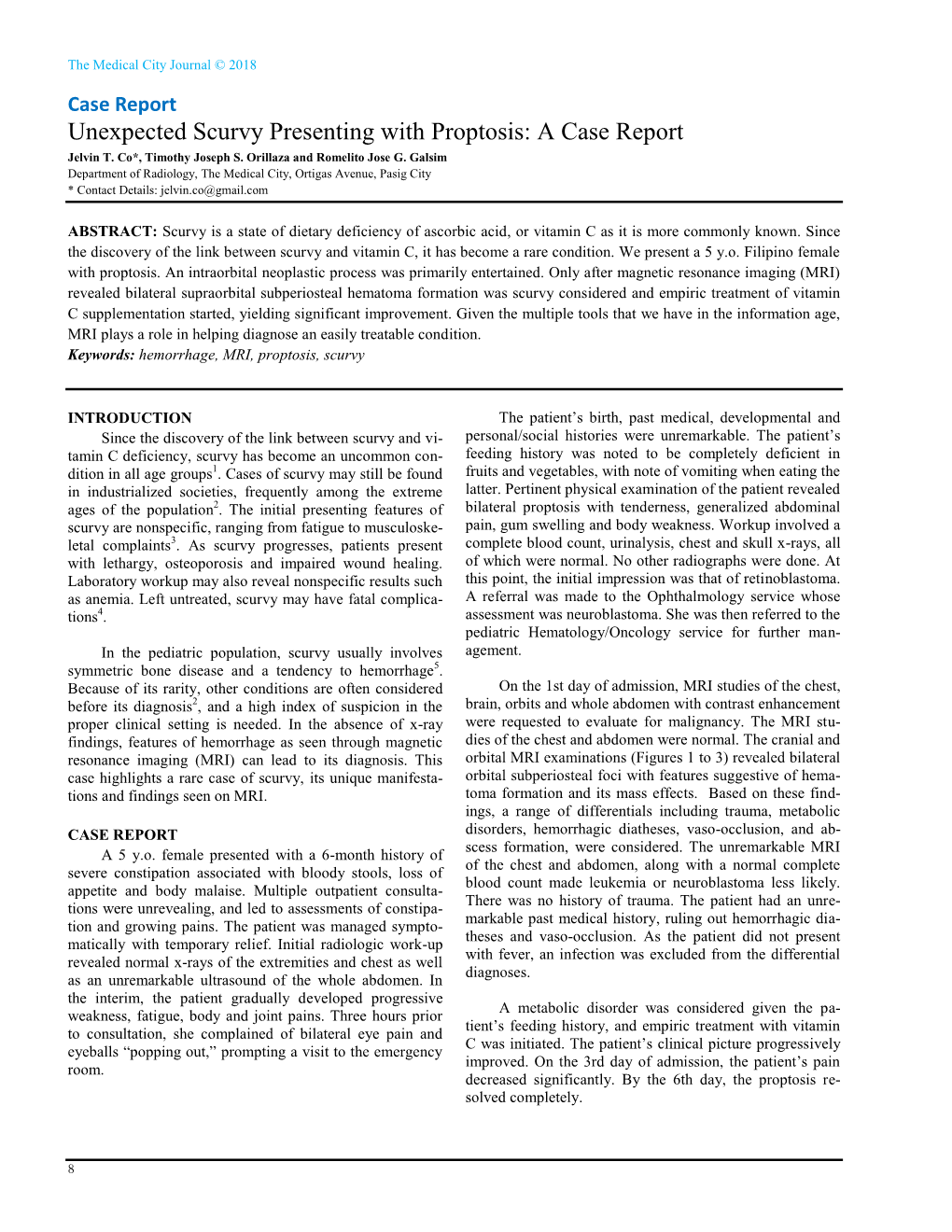 Unexpected Scurvy Presenting with Proptosis: a Case Report Jelvin T