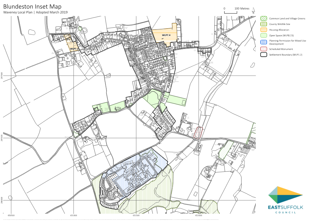 Blundeston Inset Map 0 100 Metres Waveney Local Plan | Adopted March 2019