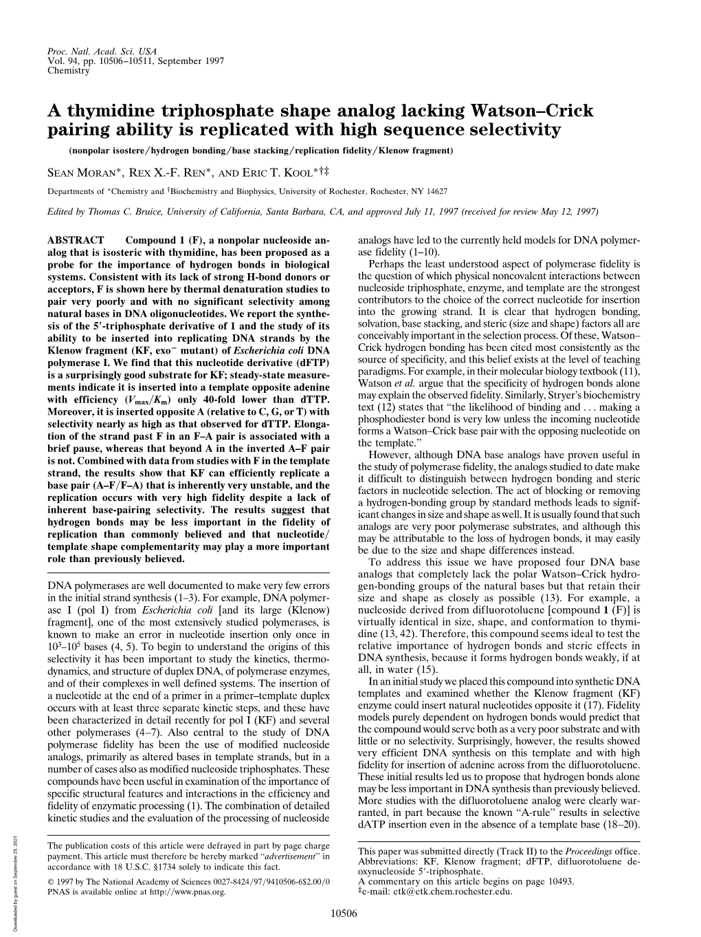 A Thymidine Triphosphate Shape Analog Lacking Watson–Crick