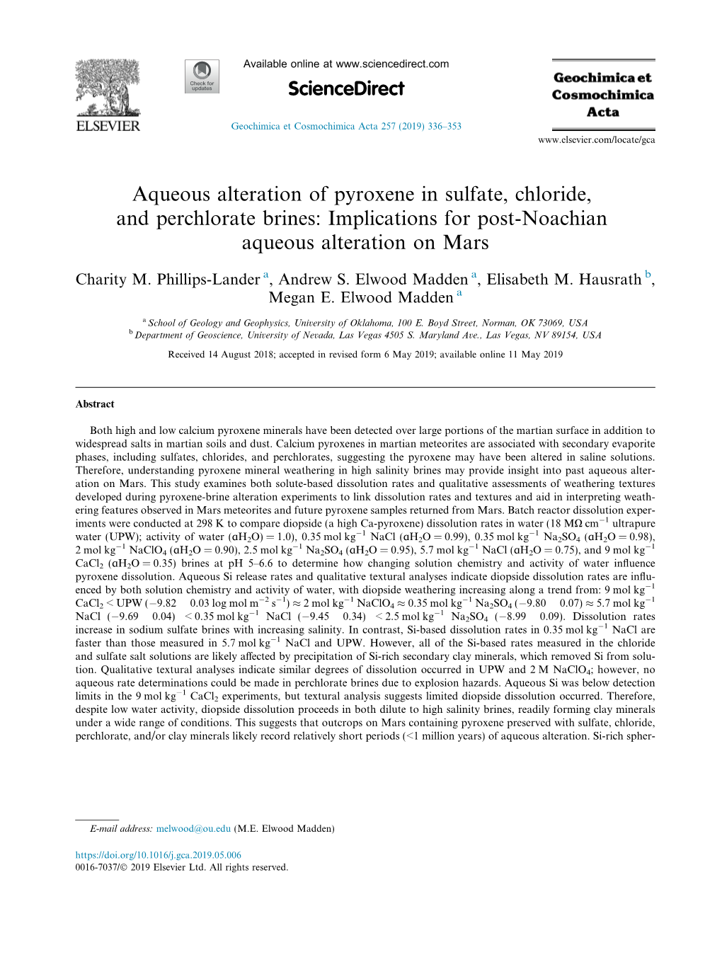 Aqueous Alteration of Pyroxene in Sulfate, Chloride, and Perchlorate Brines: Implications for Post-Noachian Aqueous Alteration on Mars