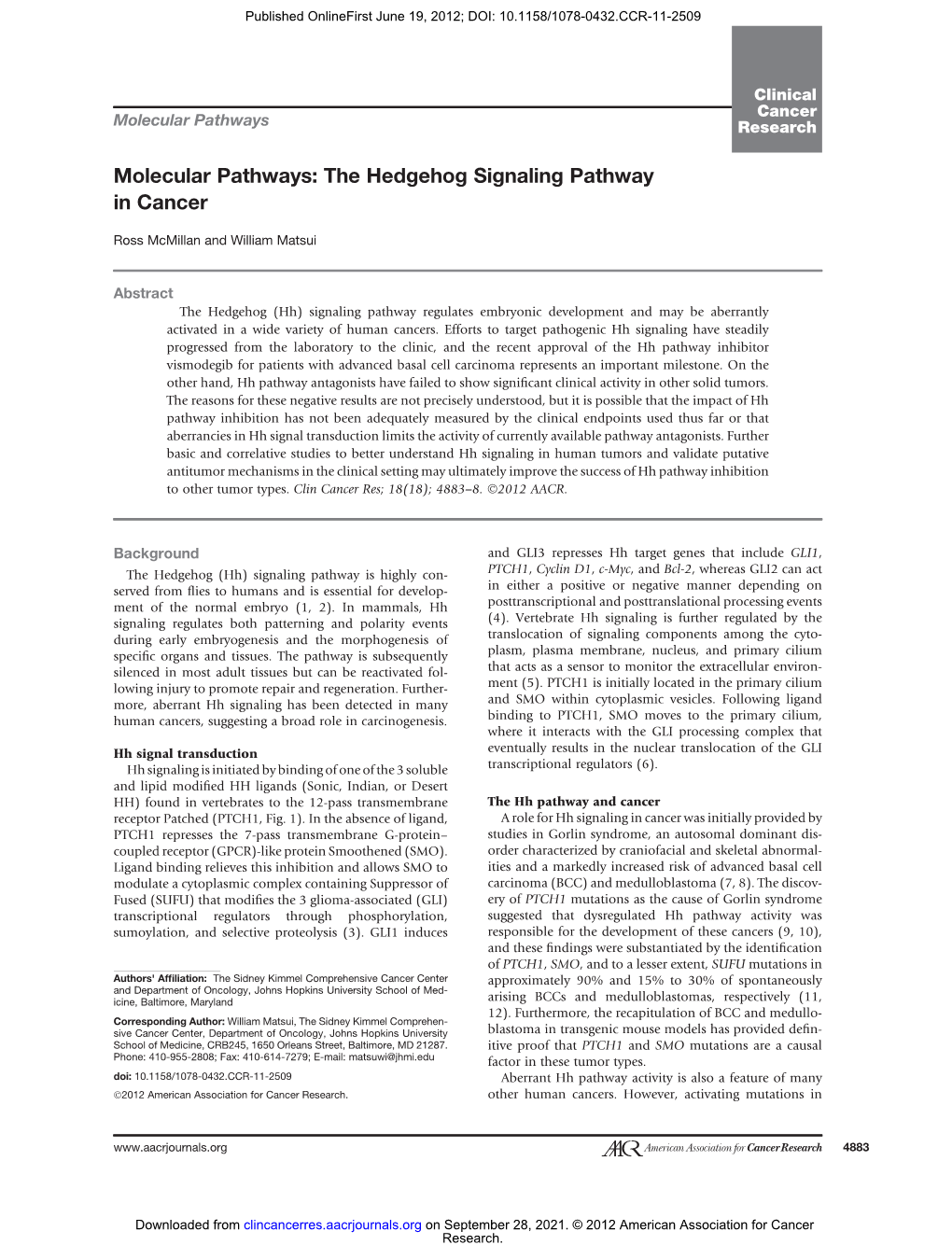 The Hedgehog Signaling Pathway in Cancer