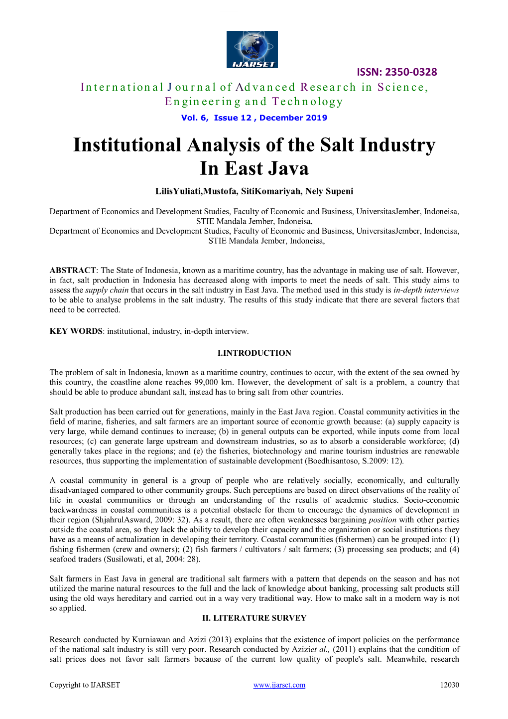 Institutional Analysis of the Salt Industry in East Java