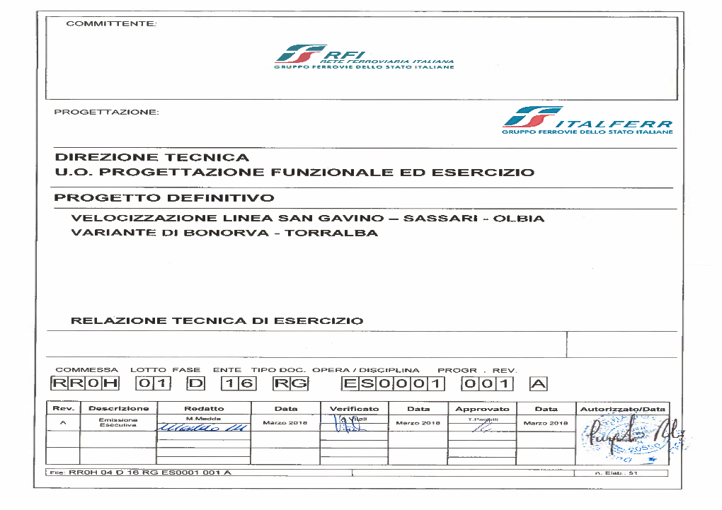 T.Paoletti VELOCIZZAZIONE LINEA SAN GAVINO – SASSARI - OLBIA TRATTA BONORVA-CHILIVANI-SASSARI