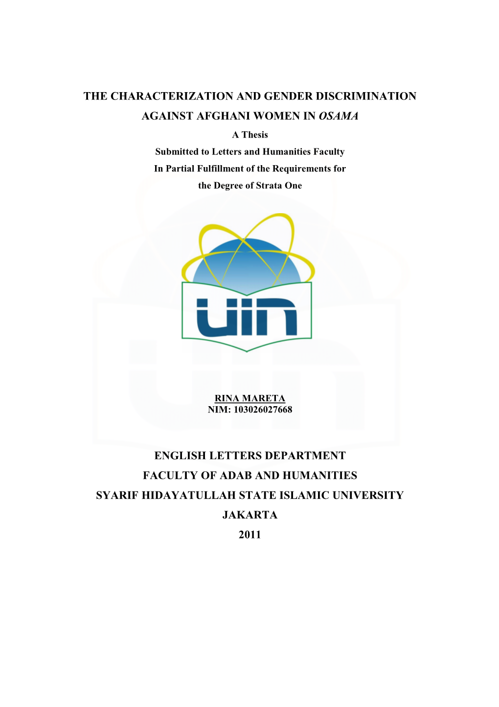 The Characterization and Gender Discrimination Against Afghani Women in Osama English Letters Department Faculty of Adab And