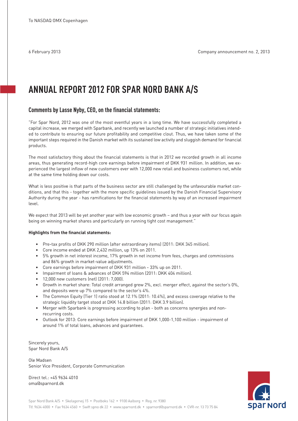Annual Report 2012 for Spar Nord Bank A/S