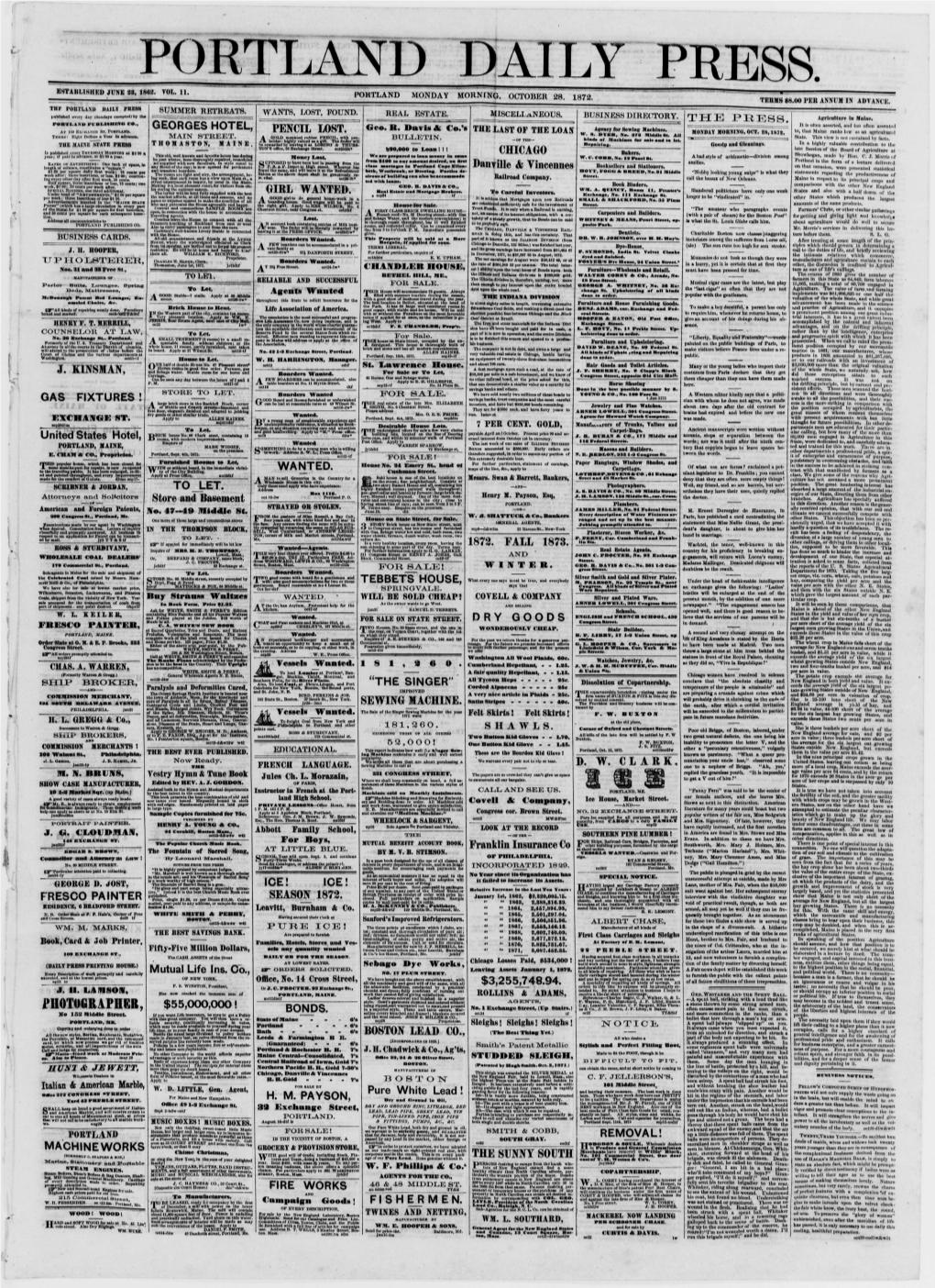Portland Daily Press: October 28,1872