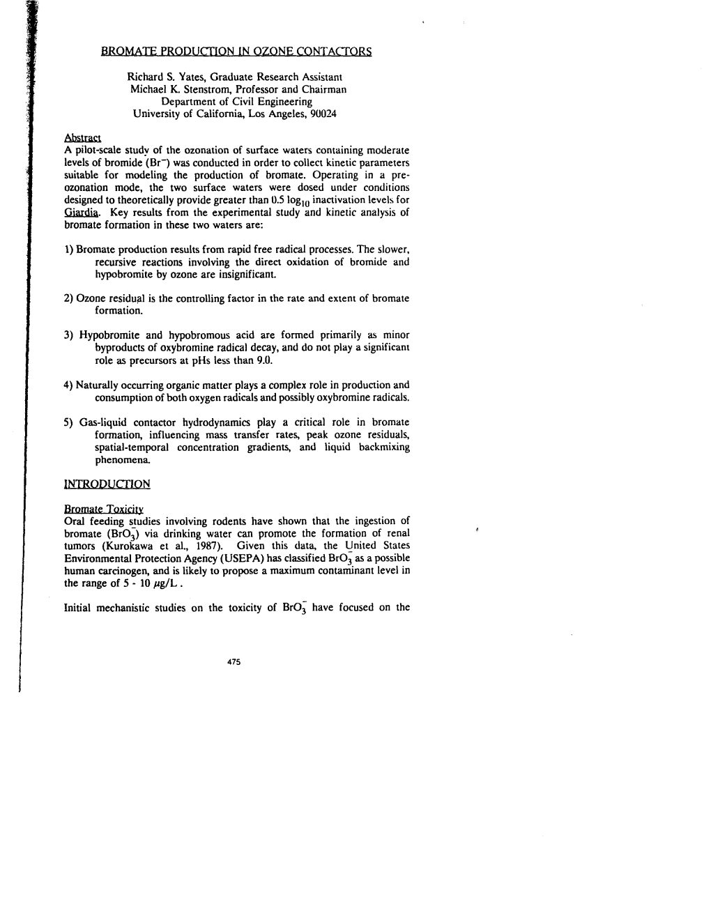 Bromate Production in Ozone Contactors