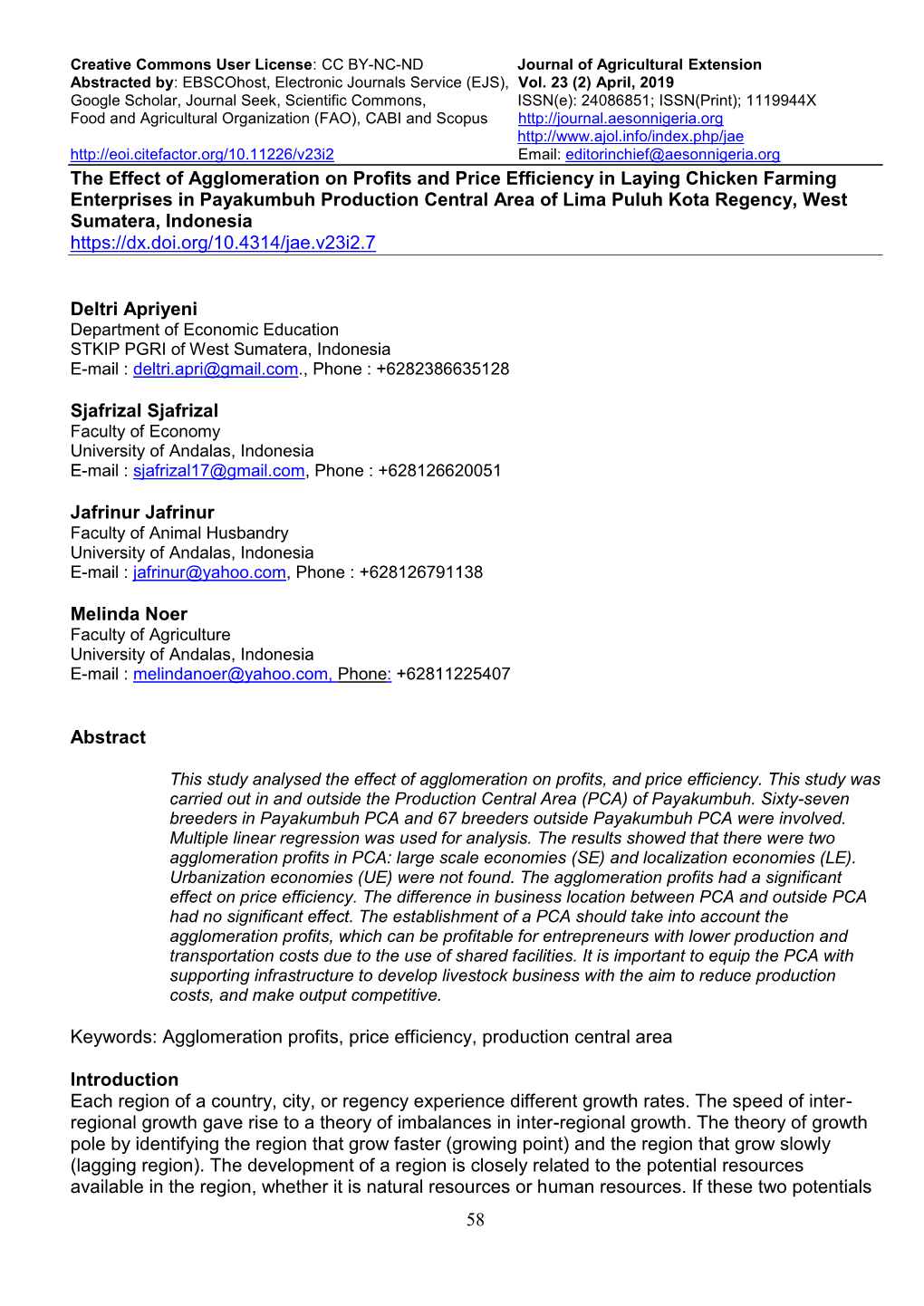 58 the Effect of Agglomeration on Profits and Price Efficiency In