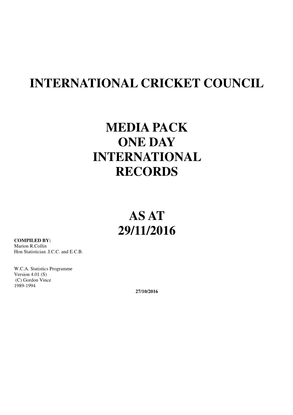 International Cricket Council Media Pack One Day