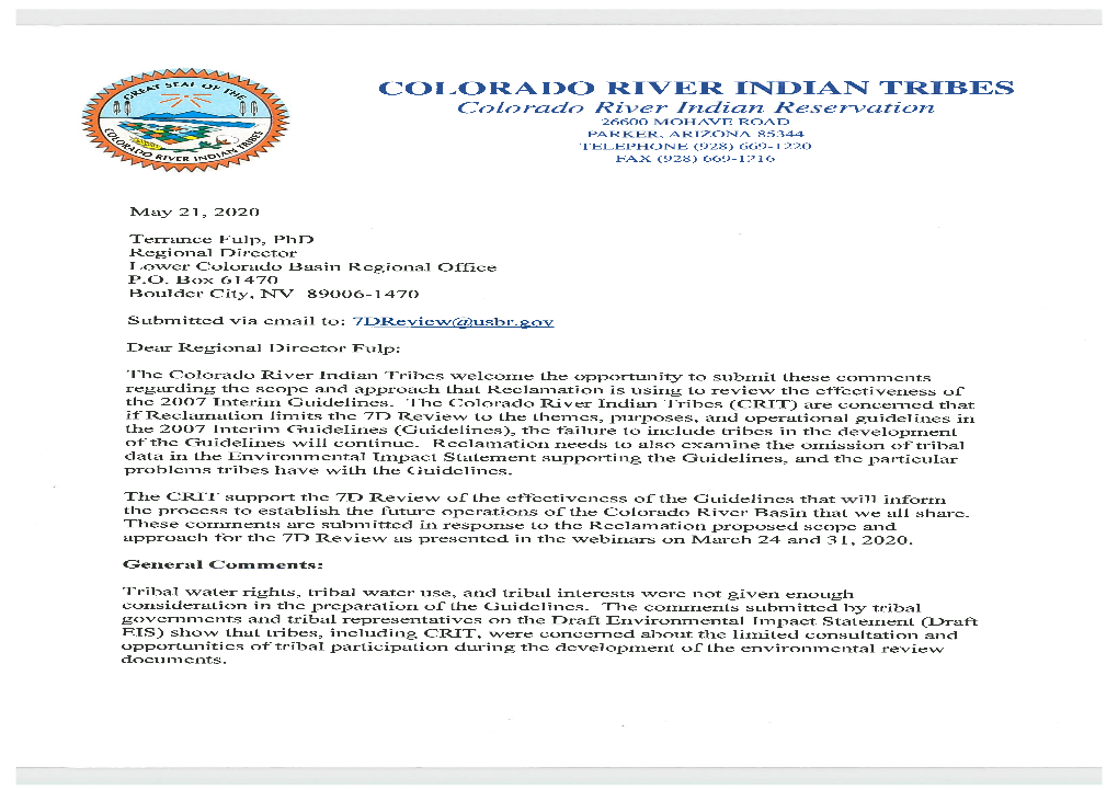 Colorado River Indian Tribes Was Not Approved According to the Processes Outlined in the 2007 Interim Guidelines and the Implementing Agreements