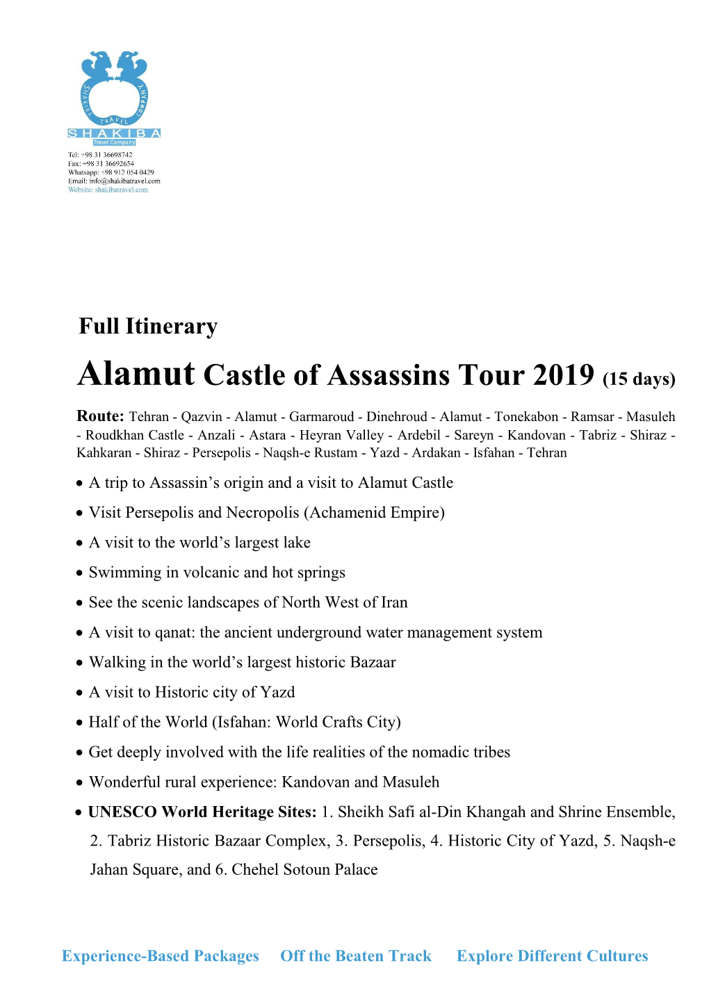 Alamut Castle of Assassins Tour 2019 (15 Days)