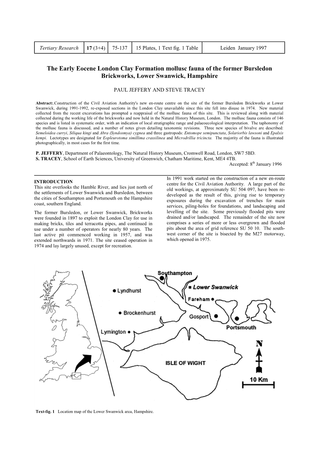 The Early Eocene London Clay Formation Mollusc Fauna of the Former Bursledon Brickworks, Lower Swanwick, Hampshire