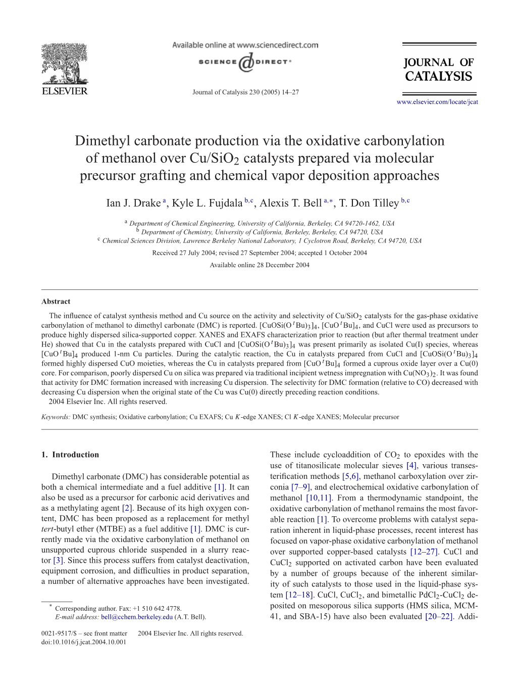 Dimethyl Carbonate Production Via the Oxidative Carbonylation of Methanol