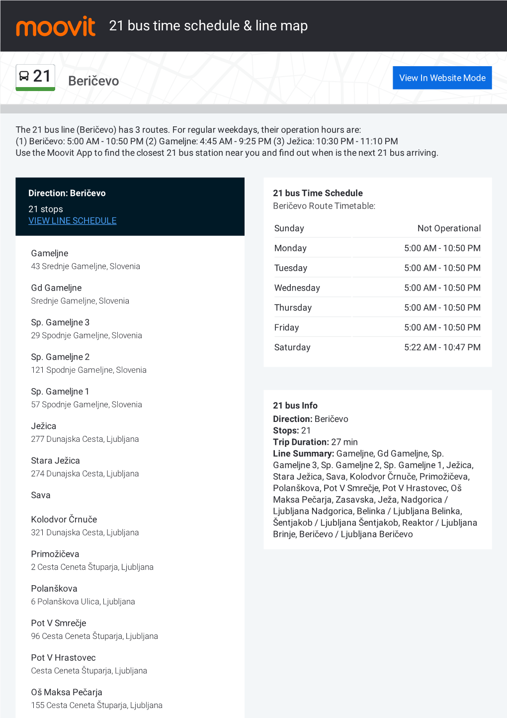 21 Bus Time Schedule & Line Route