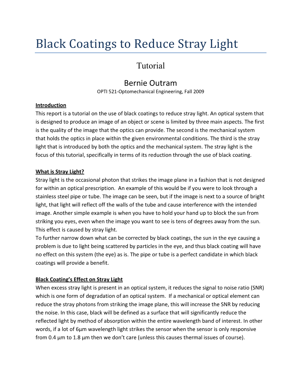 Black Coatings to Reduce Stray Light