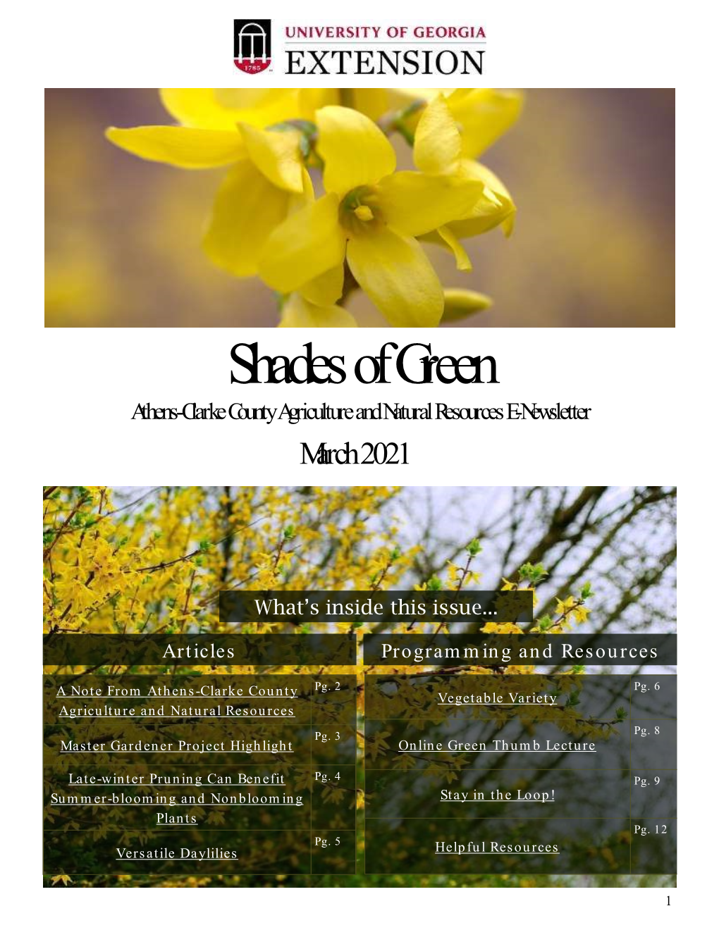 Shades of Green Athens-Clarke County Agriculture and Natural Resources E-Newsletter March 2021