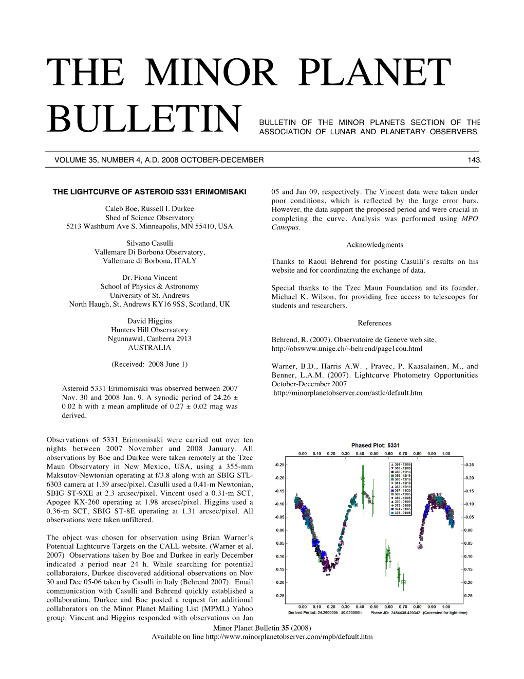 The Minor Planet Bulletin (Warner Et Al