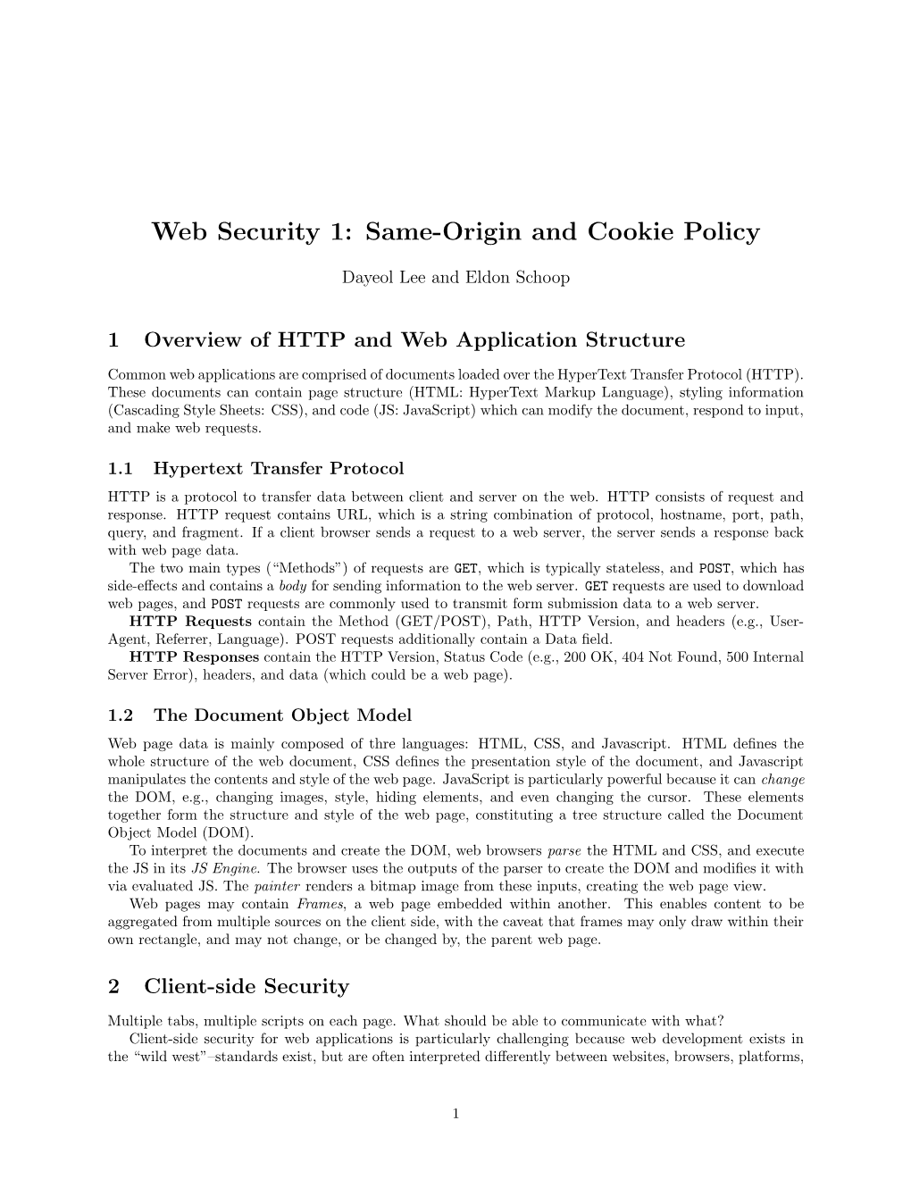 Web Security 1: Same-Origin and Cookie Policy