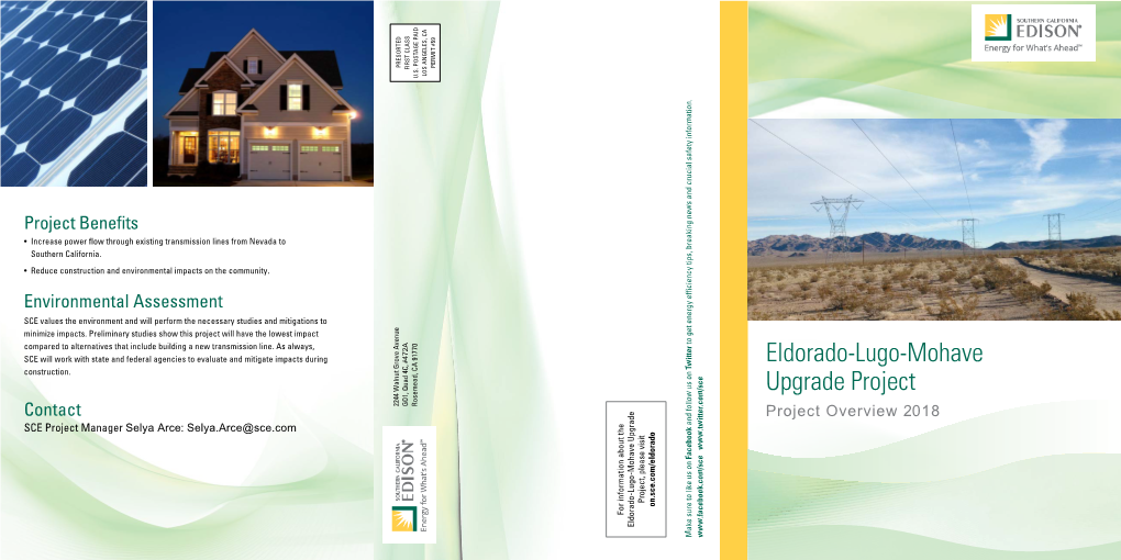 Eldorado-Lugo-Mohave Upgrade Project Is Southern 3Rd Quarter 2016: SCE Began Conducting Project Planning and Public Outreach Activities
