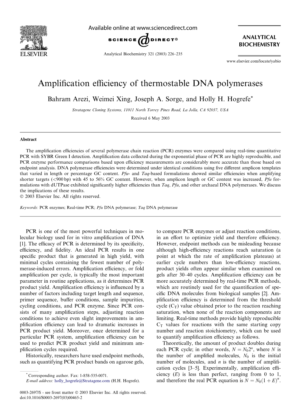 Amplification Efficiency of Thermostable DNA Polymerases