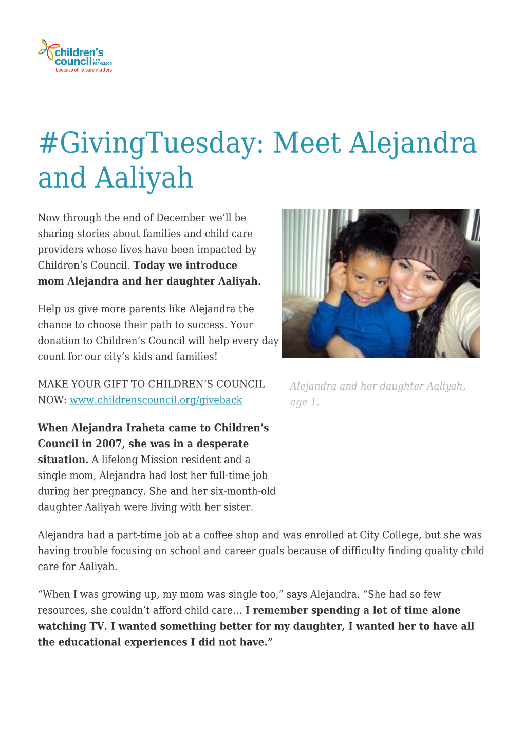 Givingtuesday: Meet Alejandra and Aaliyah