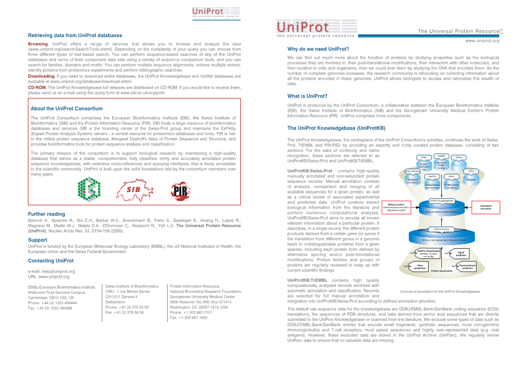 Retrieving Data from Uniprot Databases Further Reading Support