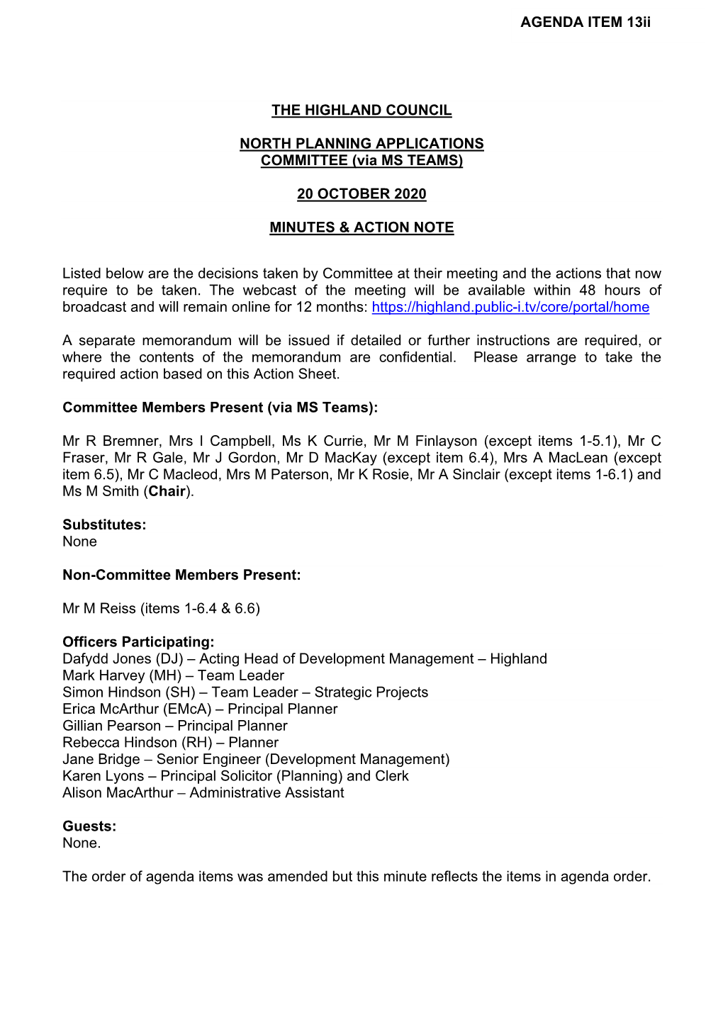 Item 13Ii Minutes North Planning Applications Committee 20 October