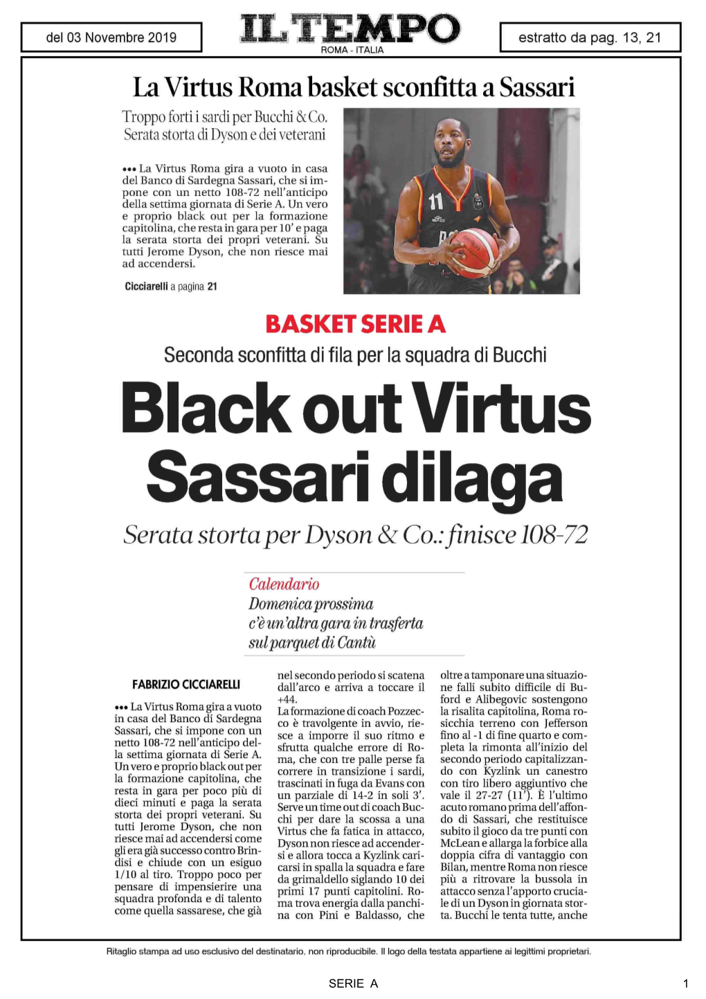 La Virtus Roma Basket Sconfitta a Sassari Troppo Forti I Sardi Per Bucchi &Co