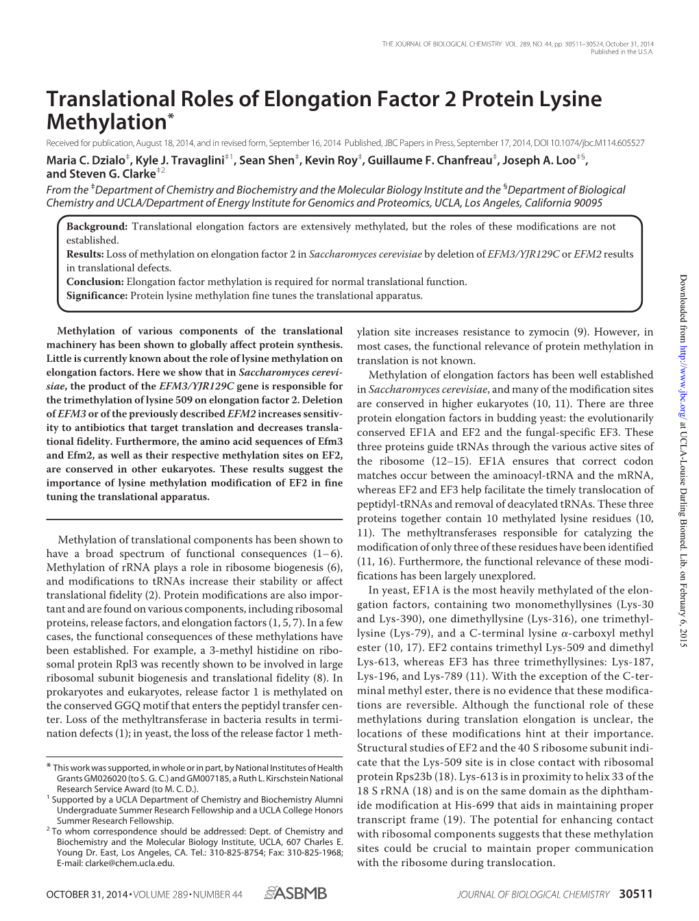Translational Roles of Elongation Factor 2 Protein Lysine Methylation*