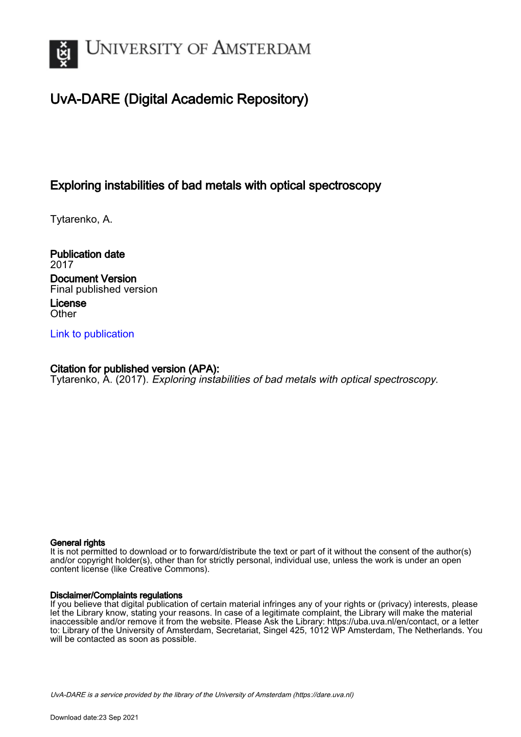 Thesis Was Performed in the Quantum Matter Group at the Van Der Waals – Zeeman Institute, Part of the Institute of Physics, University of Amsterdam