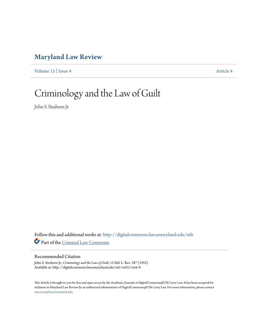 Criminology and the Law of Guilt John S