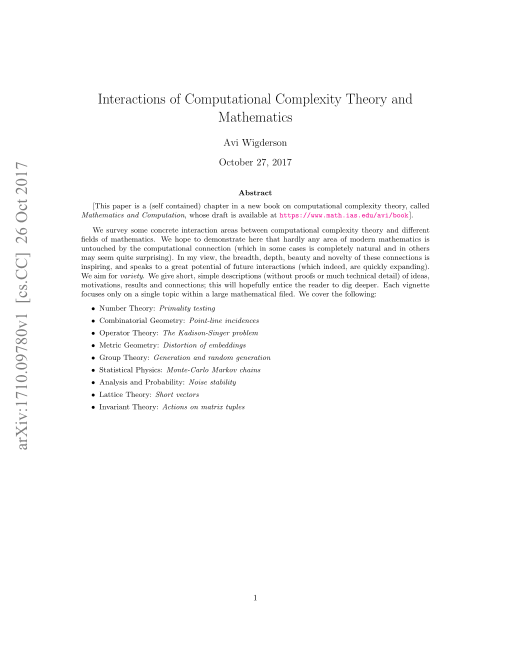 Interactions of Computational Complexity Theory and Mathematics