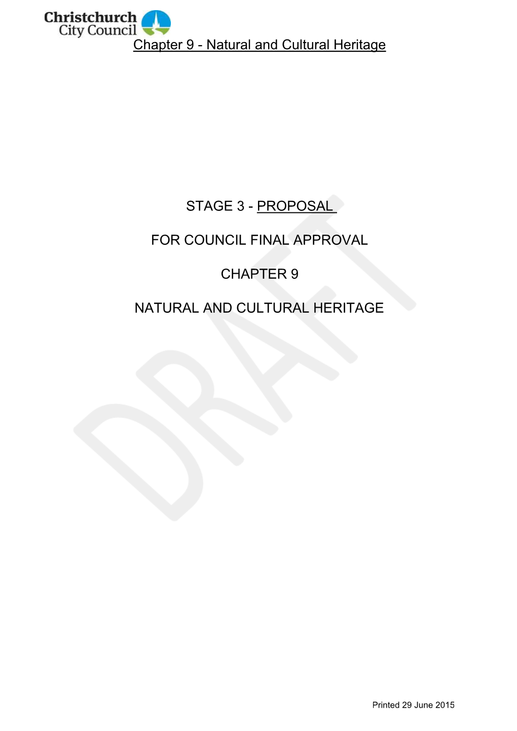 Chapter 9 - Natural and Cultural Heritage