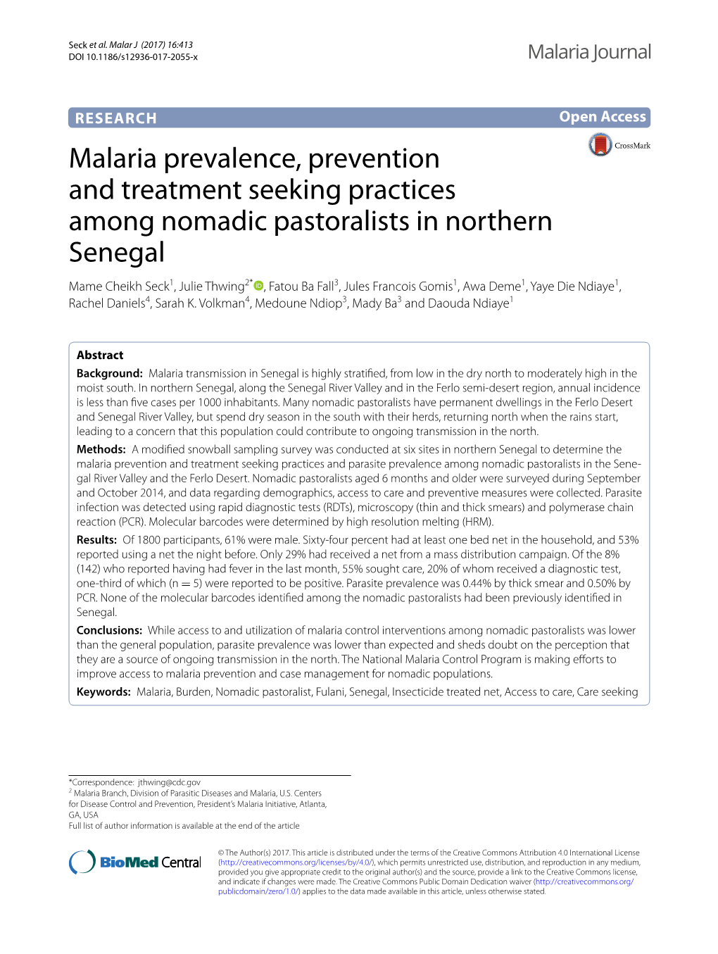 Malaria Prevalence, Prevention and Treatment Seeking Practices Among