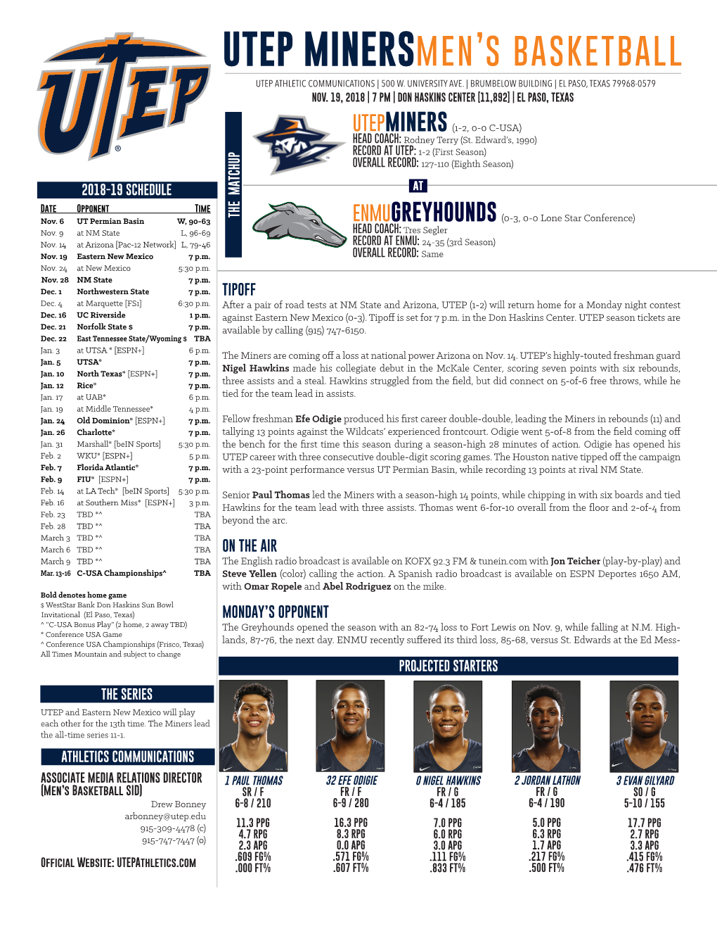 UTEP Minersmen's Basketball