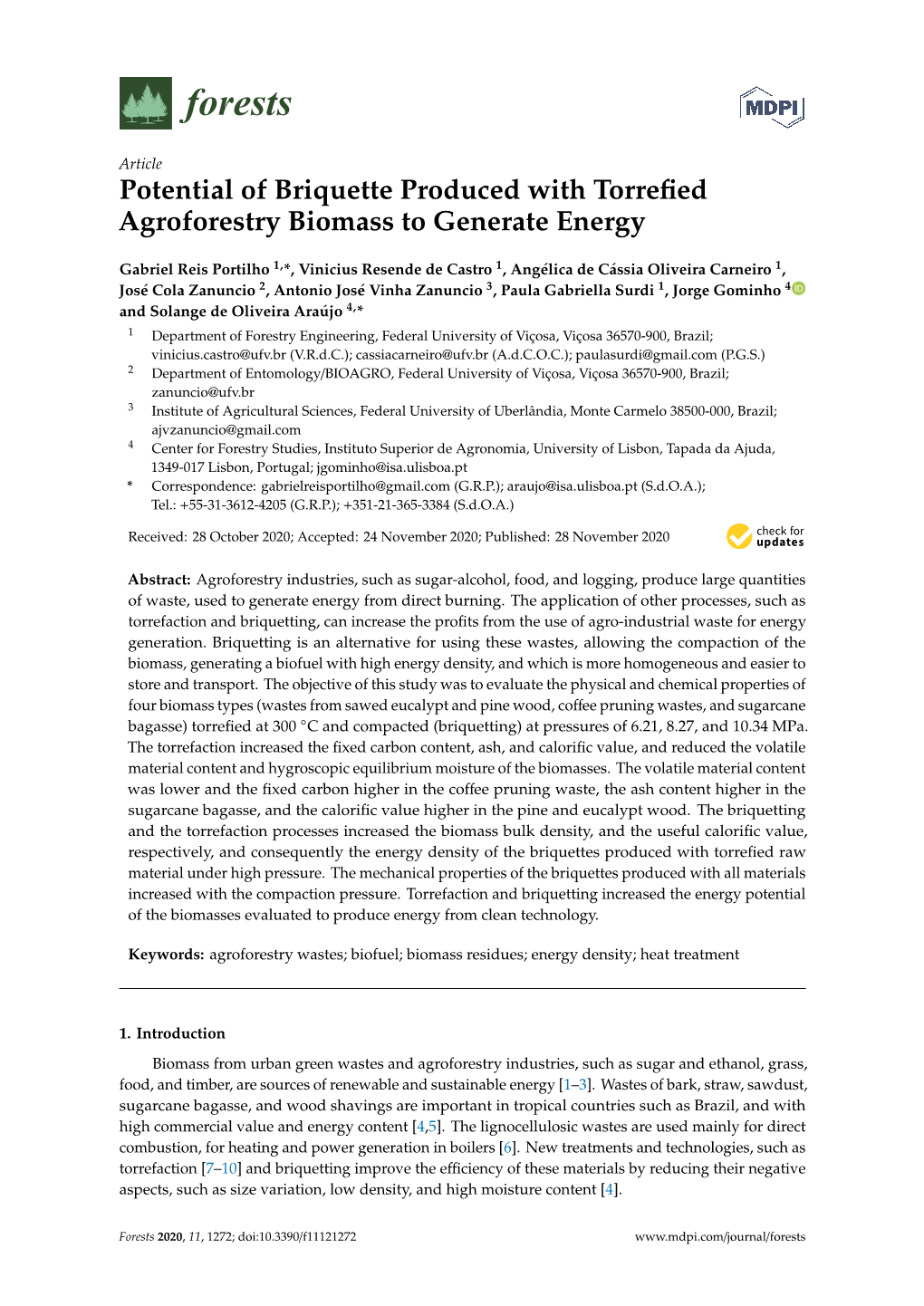 Potential of Briquette Produced with Torrefied Agroforestry Biomass To