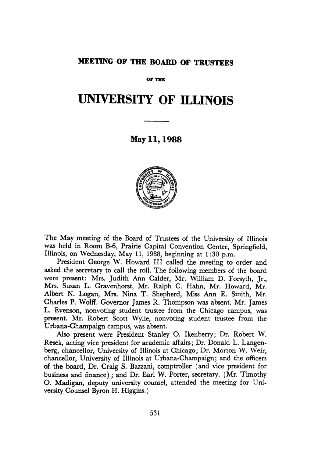 May 11, 1988, Minutes | UI Board of Trustees